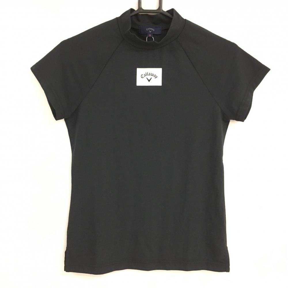 【新品】キャロウェイ 半袖ハイネックシャツ 黒 ロゴ白 ストレッチ レディース S ゴルフウェア Callaway