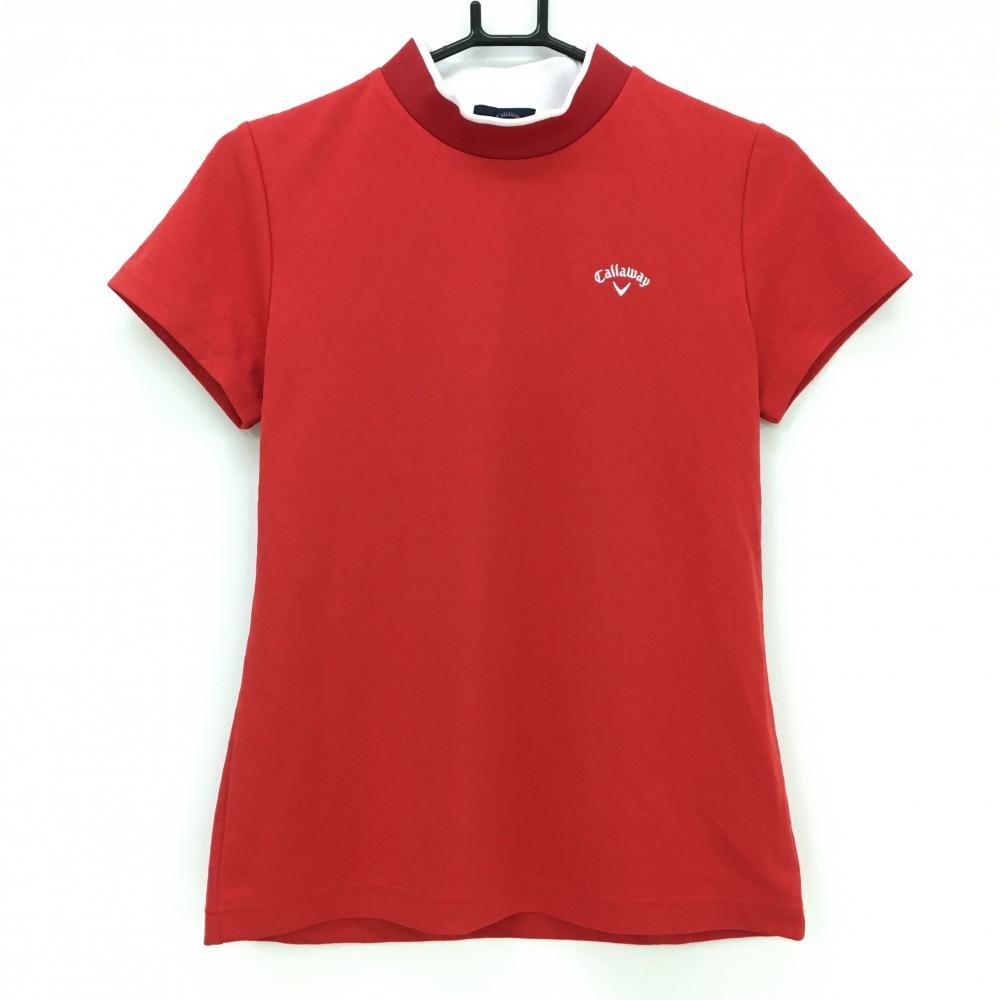 【美品】キャロウェイ 半袖ハイネックシャツ レッド 星総柄地模様 レディース M ゴルフウェア Callaway
