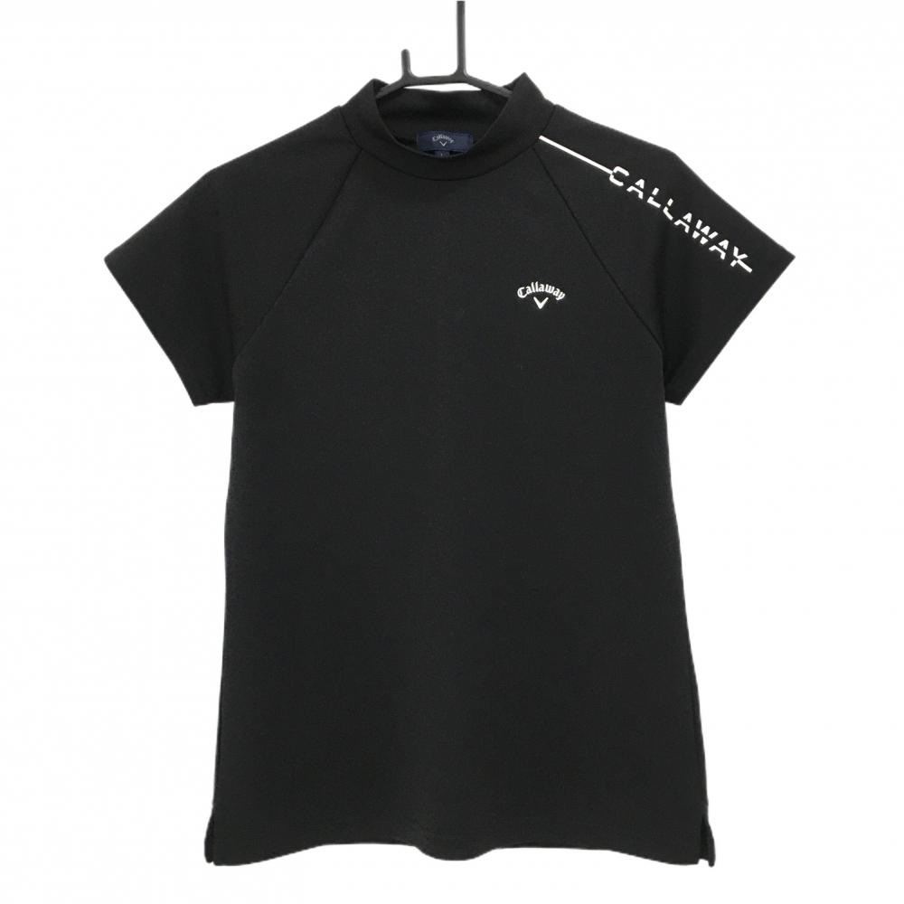 【超美品】キャロウェイ 半袖ハイネックシャツ 黒 袖ロゴ白 レディース L ゴルフウェア Callaway