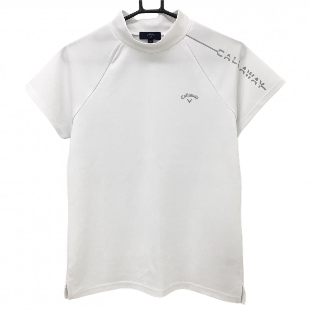 キャロウェイ 半袖ハイネックシャツ 白 肩ロゴグレー  レディース L ゴルフウェア Callaway