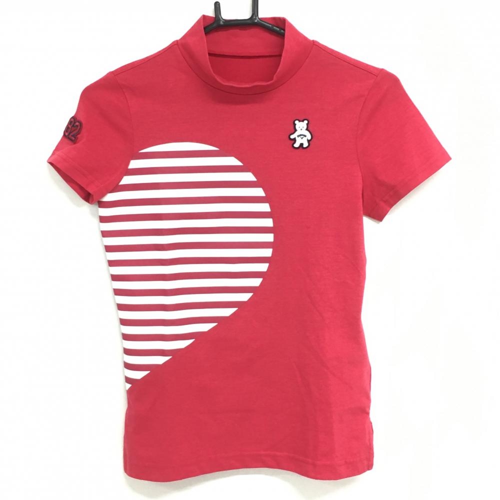 【美品】キャロウェイ 半袖ハイネックシャツ レッド×ネイビー 一部ボーダー・星柄 レディース M ゴルフウェア Callaway