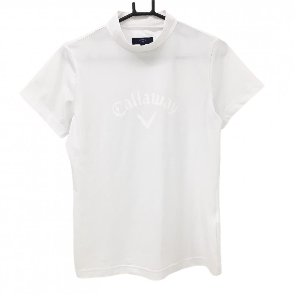 【超美品】キャロウェイ 半袖ハイネックシャツ 白 フロントロゴ レディース L ゴルフウェア Callaway