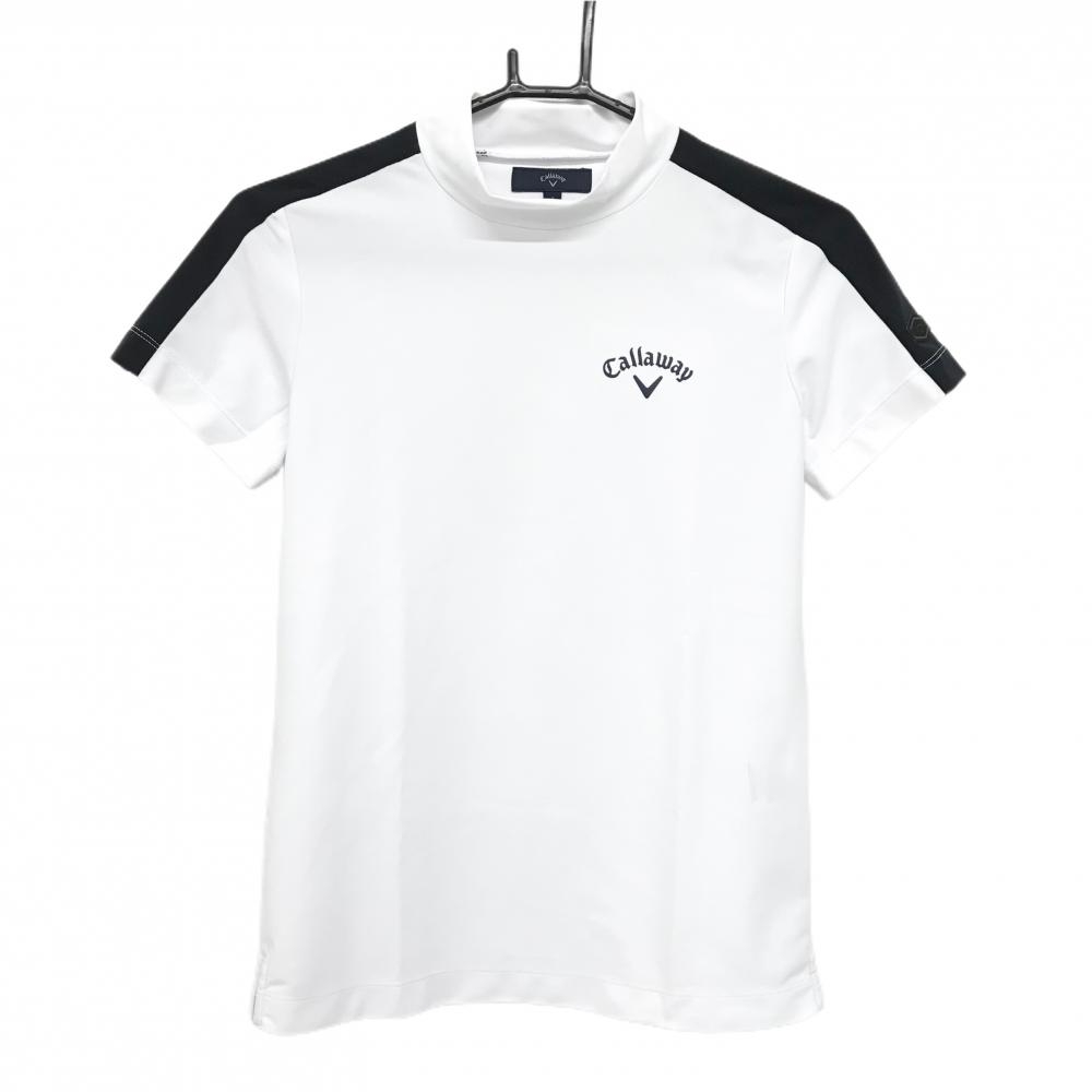 【美品】キャロウェイ 半袖ハイネックシャツ 白×黒 肩切替 レディース S ゴルフウェア 2023年モデル Callaway