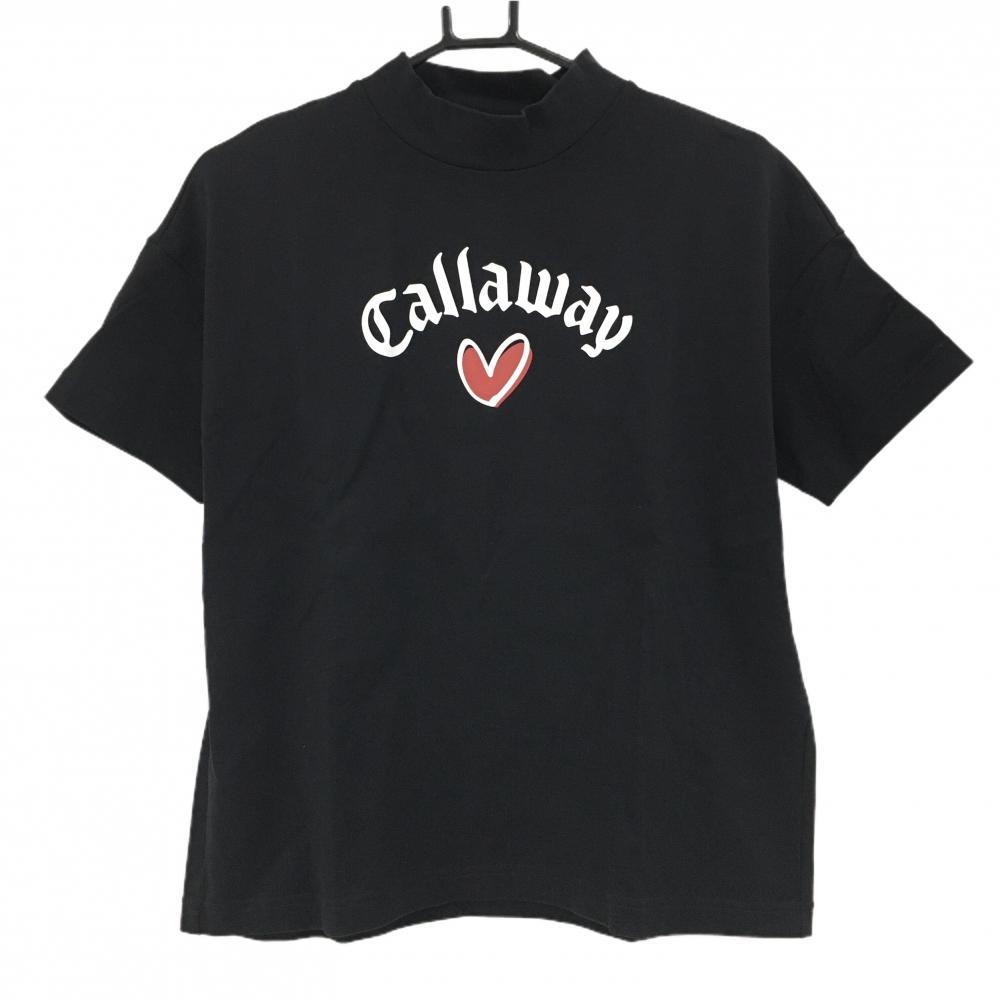 【美品】キャロウェイ 半袖ハイネックシャツ 黒×白 フロントロゴ ハート  レディース S ゴルフウェア 2024年モデル Callaway