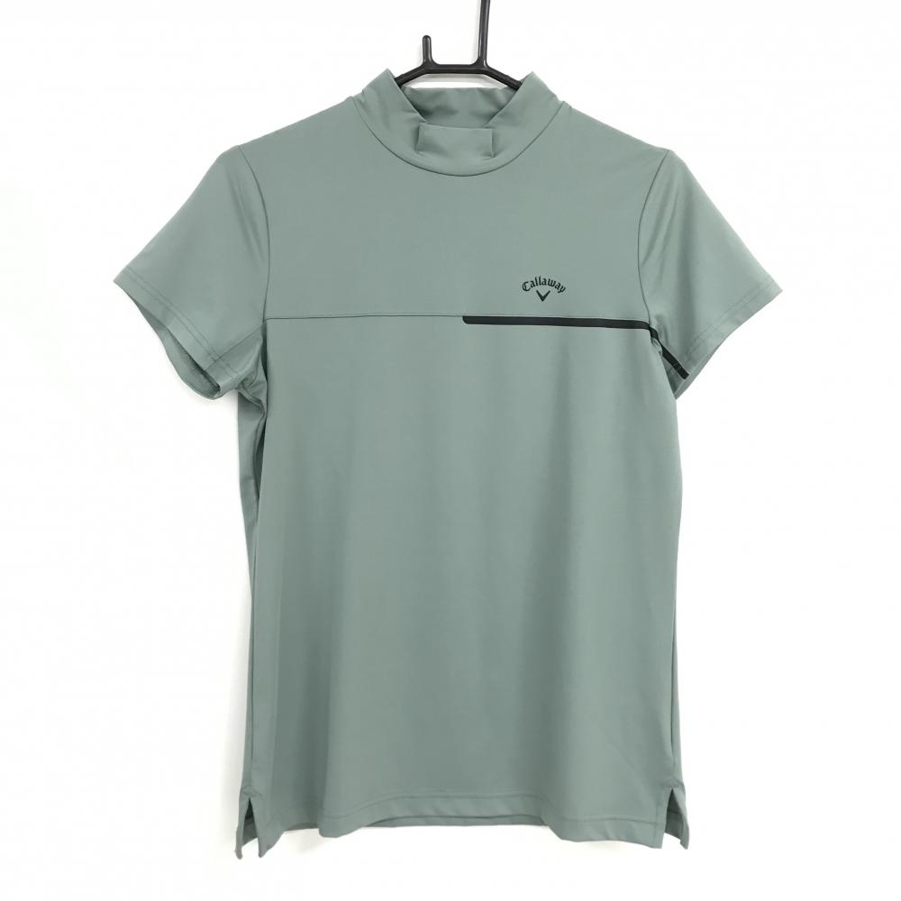 【超美品】キャロウェイ 半袖ハイネックシャツ スモーキーカーキ ストレッチ 接触冷感 レディース LL ゴルフウェア Callaway