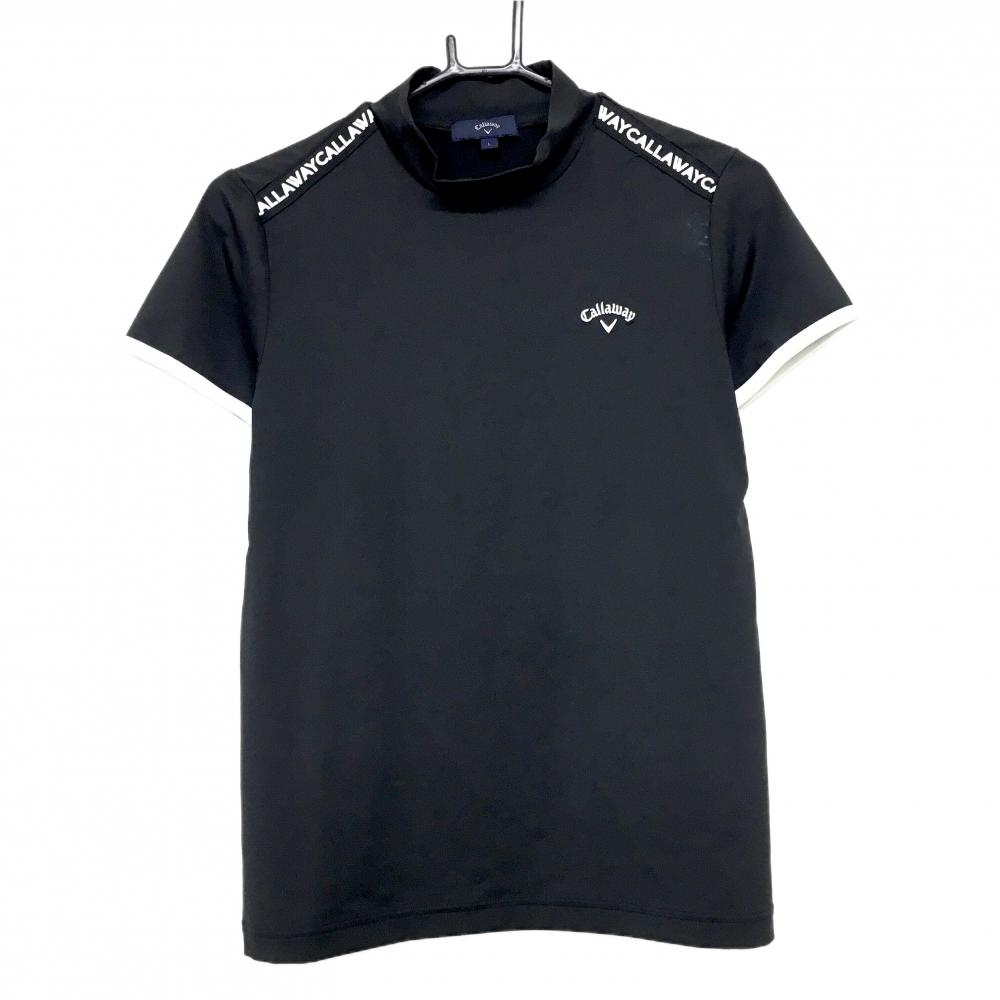 キャロウェイ 半袖ハイネックシャツ 黒×白 肩ロゴ レディース L ゴルフウェア Callaway