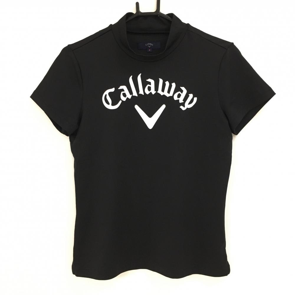 【超美品】キャロウェイ 半袖ハイネックシャツ 黒×白 ロゴプリント レディース M ゴルフウェア Callaway