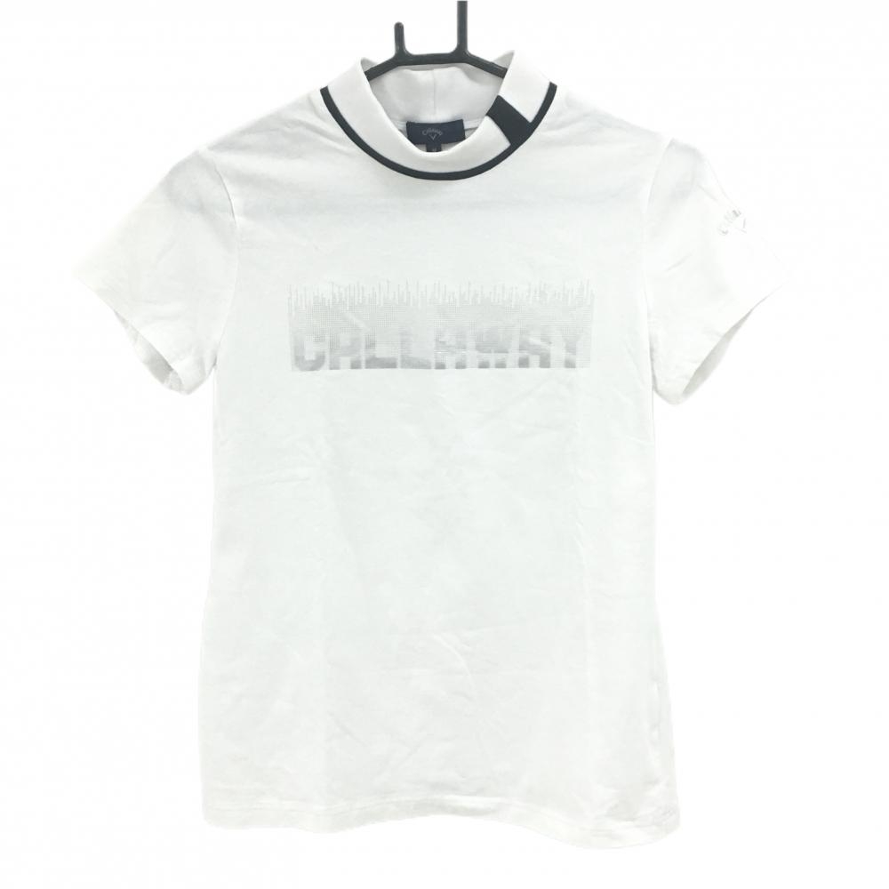 【美品】キャロウェイ 半袖ハイネックシャツ 白 袖ロゴプリント レディース M ゴルフウェア サンプル品 Callaway