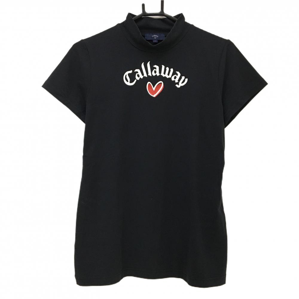 キャロウェイ 半袖ハイネックシャツ 黒×白 フロントロゴ ハート レディース LL ゴルフウェア Callaway