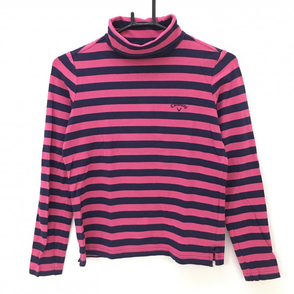 キャロウェイ 長袖ハイネックシャツ ネイビー×ピンク ボーダー柄  レディース M ゴルフウェア Callaway