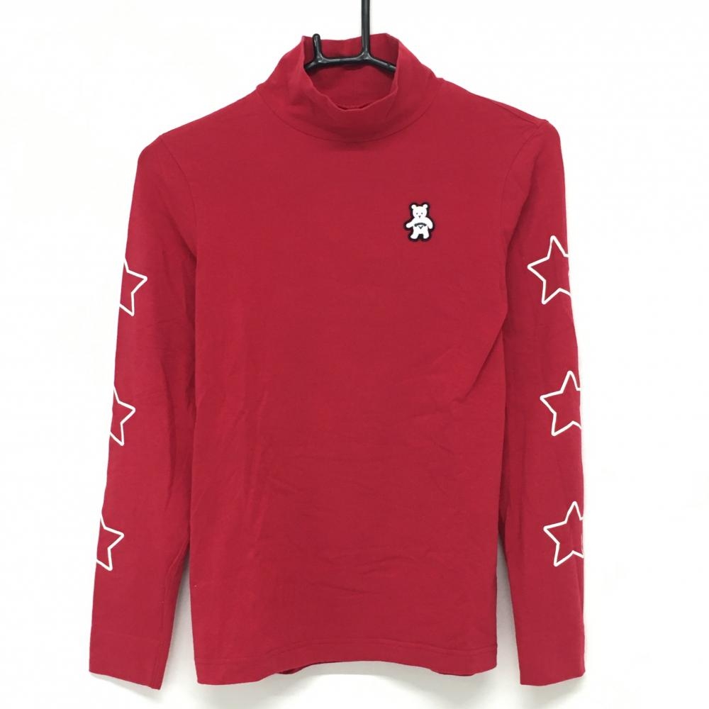 【美品】キャロウェイ 長袖ハイネックシャツ レッド×白 ベア 袖星 レディース S ゴルフウェア Callaway