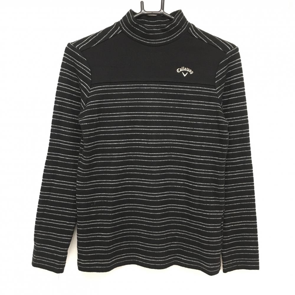 【美品】キャロウェイ 長袖ハイネックシャツ 黒×シルバー ボーダー 表微起毛 レディース M ゴルフウェア 2022年モデル Callaway