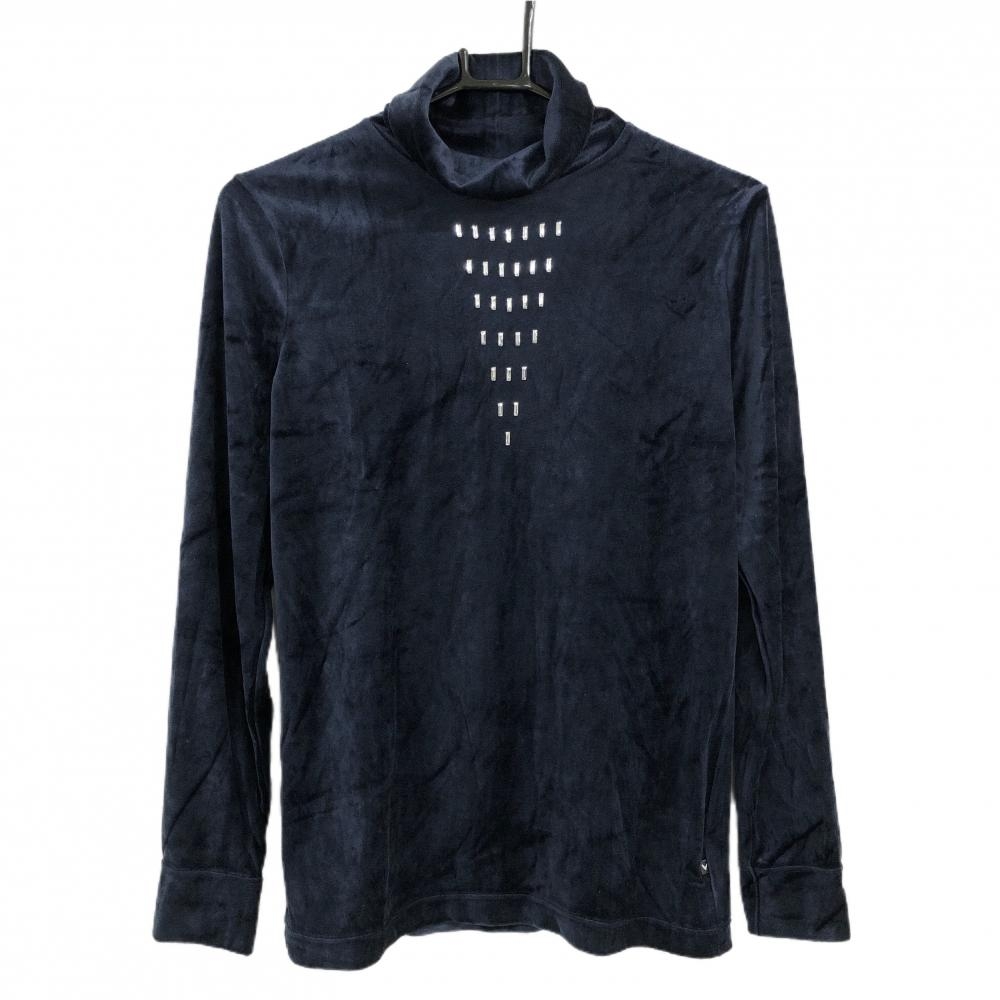 【新品】キャロウェイ 長袖ハイネックシャツ ネイビー×シルバー ベロア調 レディース L ゴルフウェア Callaway