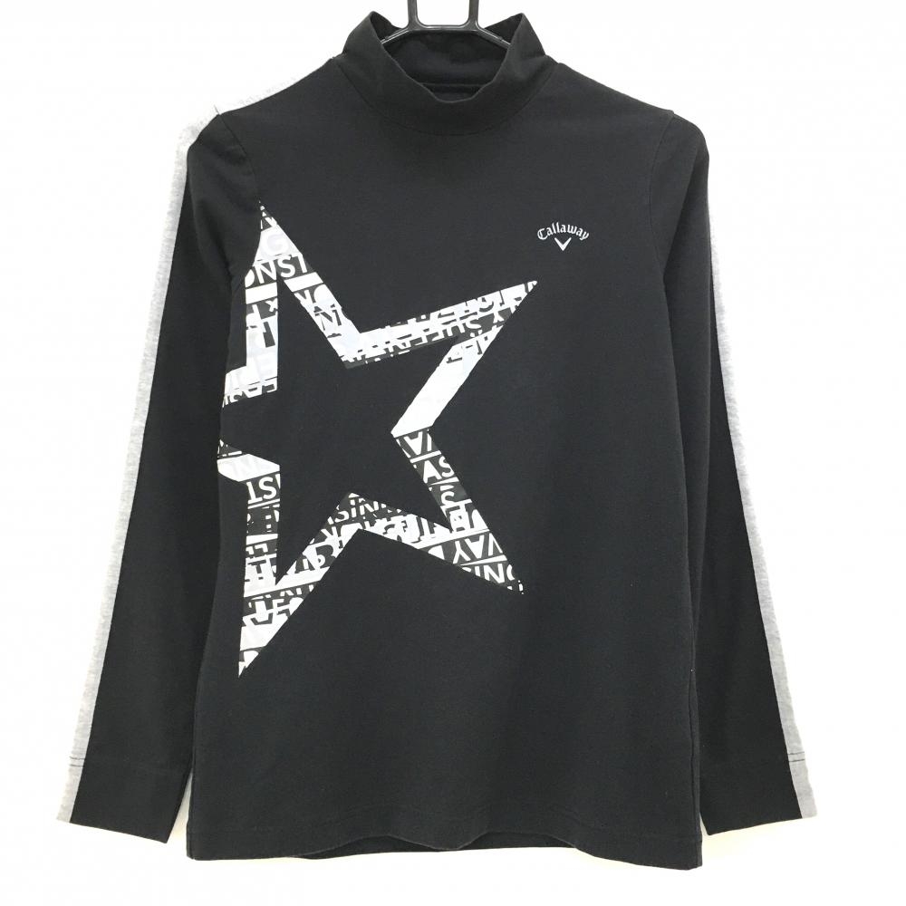 キャロウェイ 長袖ハイネックシャツ 黒×グレー 星 袖ライン レディース M ゴルフウェア Callaway