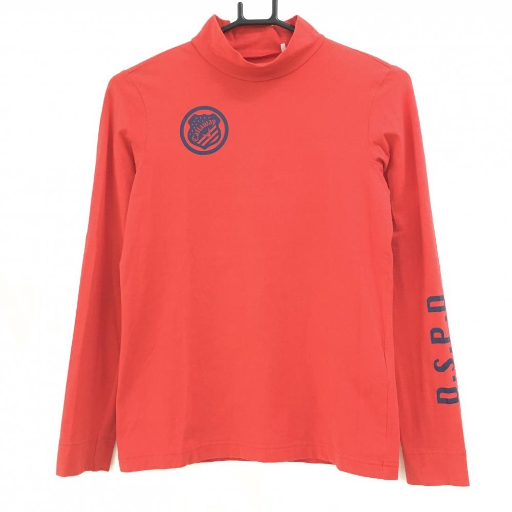 キャロウェイ 長袖ハイネックシャツ レッド ロゴネイビー ストレッチ レディース M ゴルフウェア Callaway