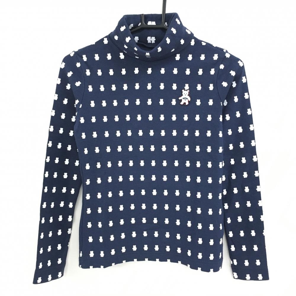 キャロウェイ 長袖ハイネックシャツ ネイビー×白 ベア柄 裏微起毛 アクリル混 レディース S ゴルフウェア Callaway