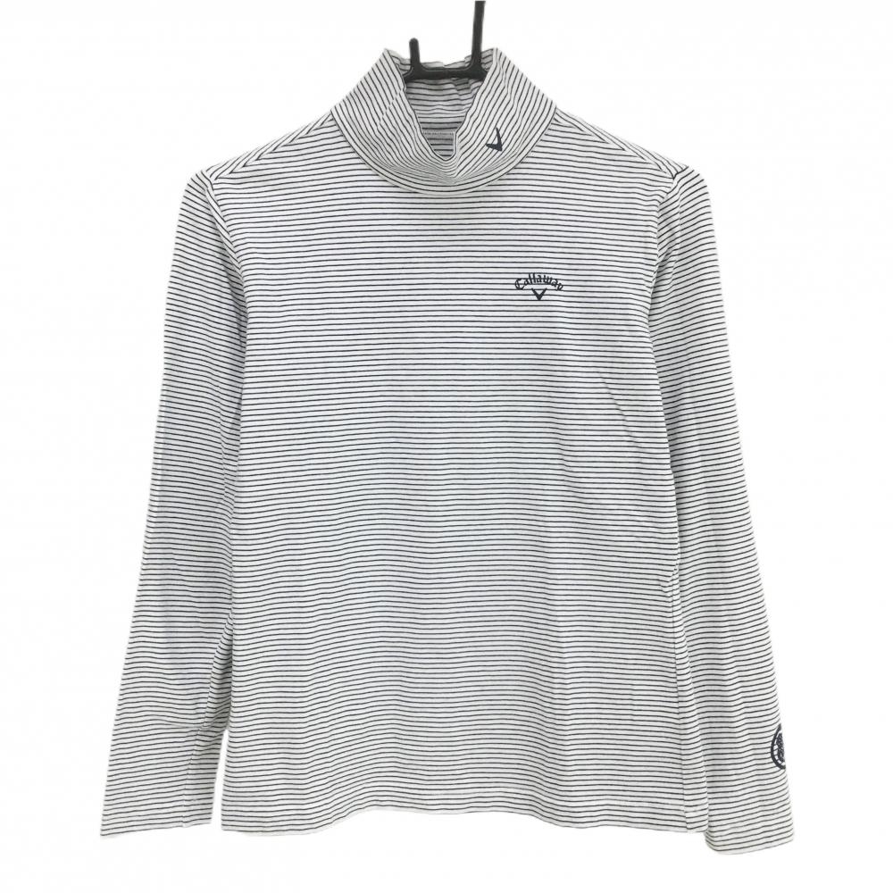 キャロウェイ 長袖ハイネックシャツ 白×ネイビー ボーダー レディース S ゴルフウェア Callaway