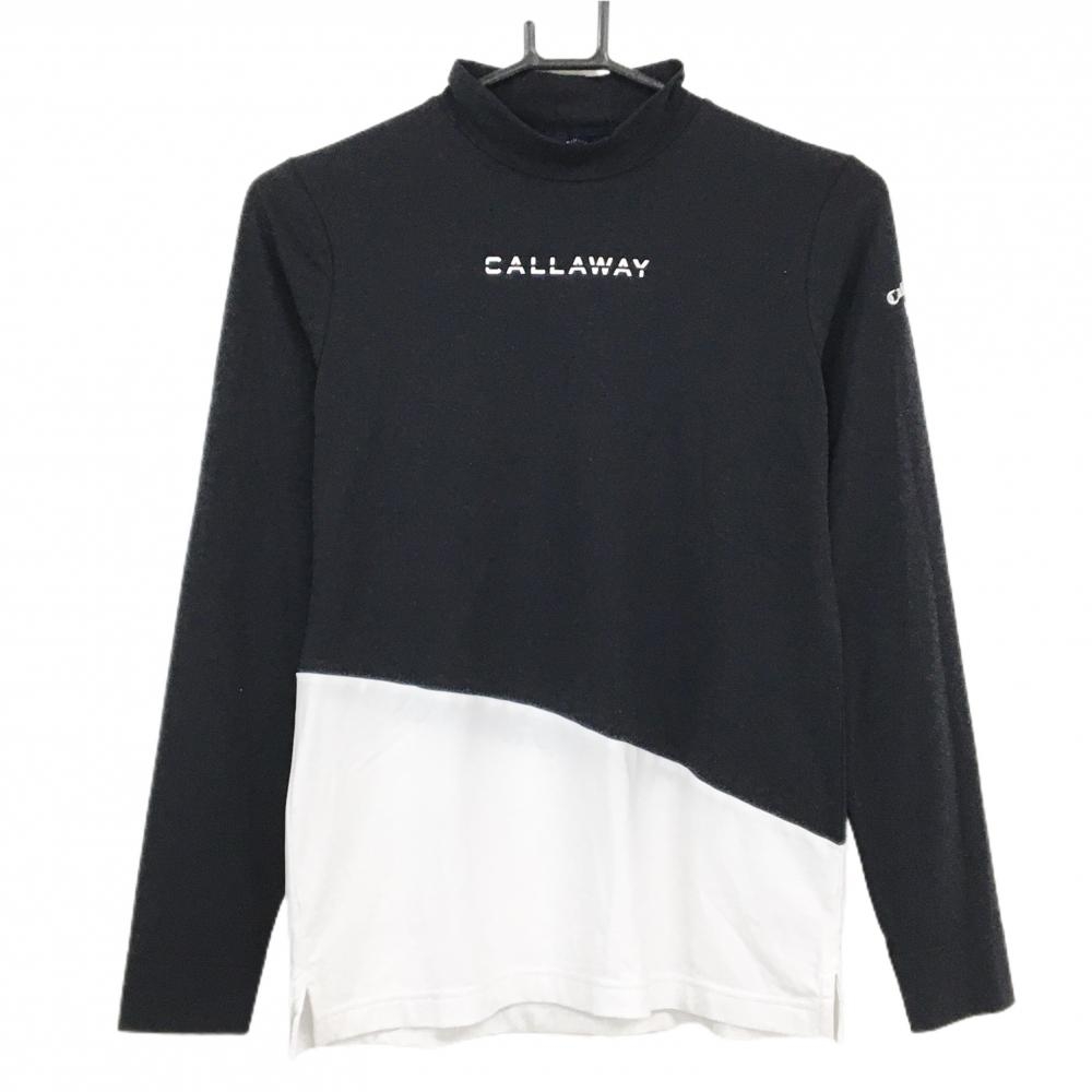 【新品】キャロウェイ 長袖ハイネックシャツ 黒×白 バイカラー ロゴプリント レディース M ゴルフウェア Callaway