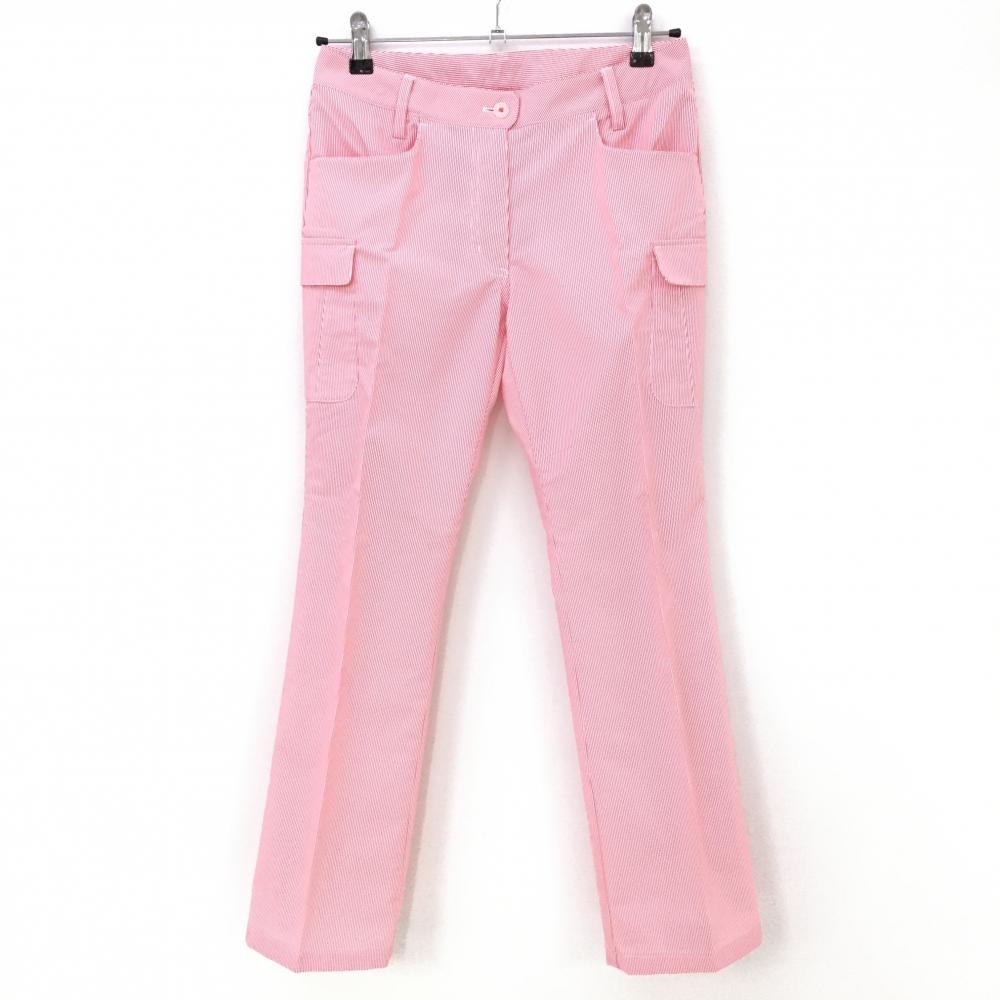 【超美品】キャロウェイ パンツ ピンク×白 ストライプ柄 総柄 ポケット複数  レディース S ゴルフウェア Callaway