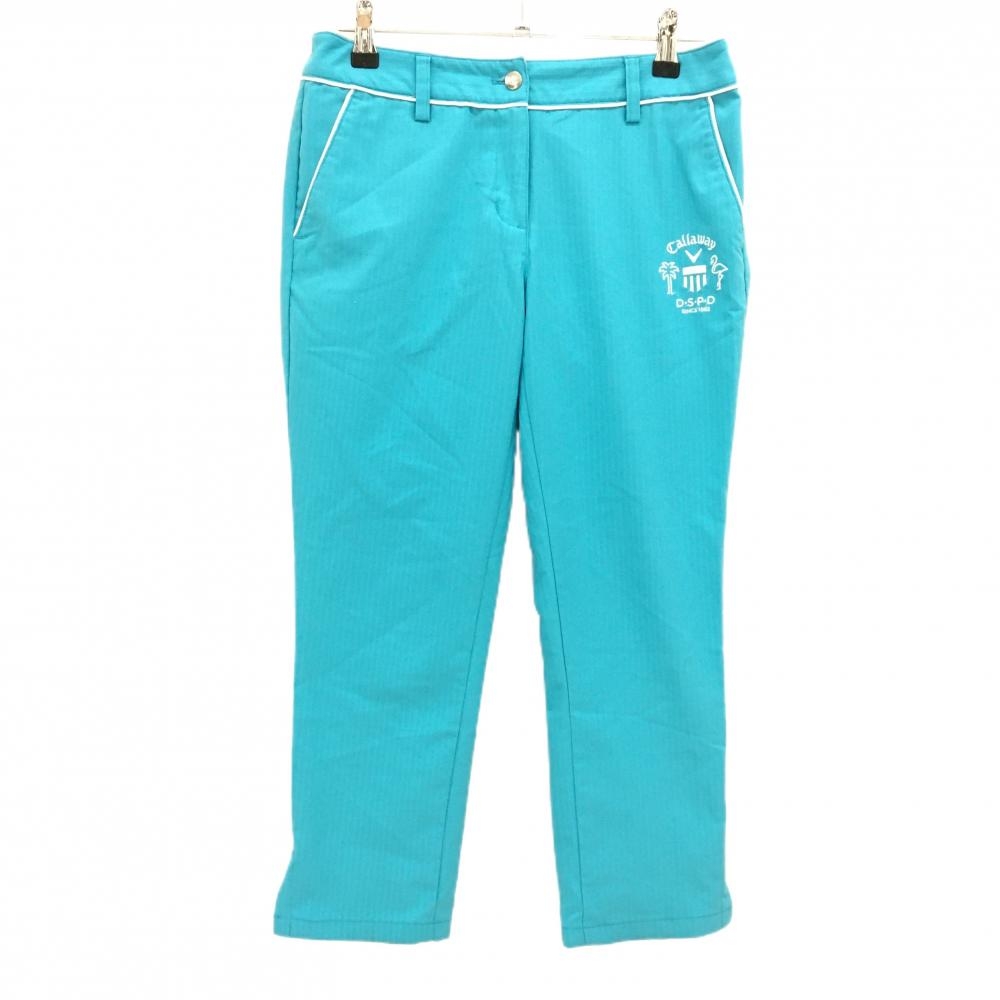 キャロウェイ 七分丈パンツ ライトブルー×白 ストライプ織生地 ロゴ刺しゅう レディース S ゴルフウェア Callaway