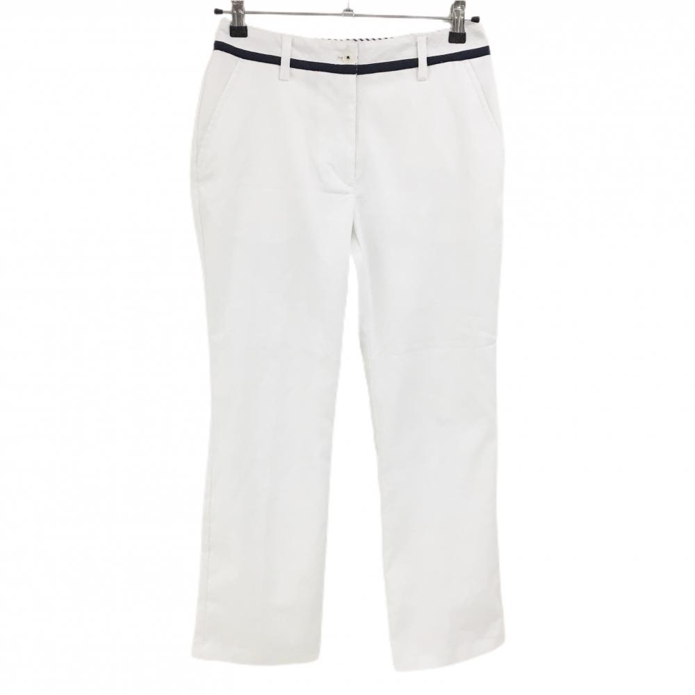 キャロウェイ パンツ 白×ネイビー ストライプ織生地 バックロゴ  レディース M ゴルフウェア Callaway