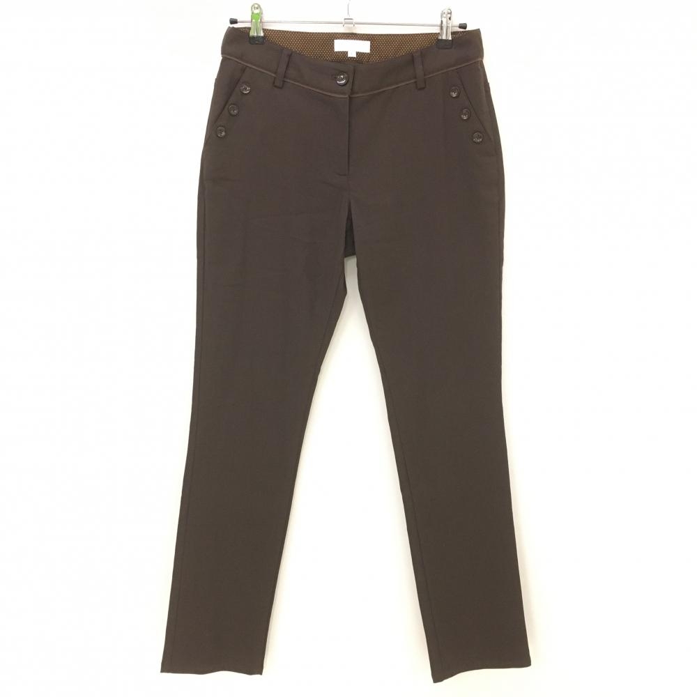 【美品】キャロウェイ パンツ ブラウン ポケット口ボタンラインストーン  レディース L ゴルフウェア Callaway