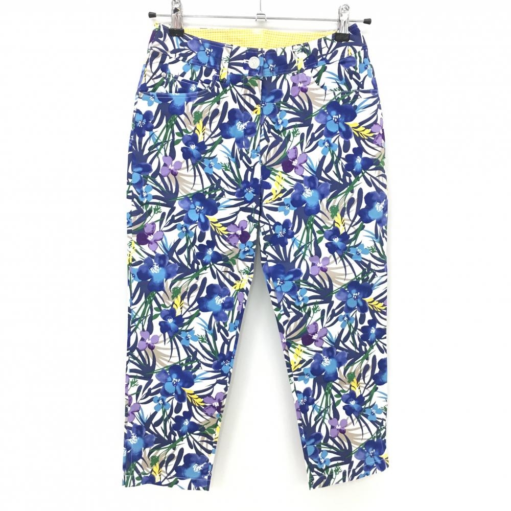 【超美品】キャロウェイ 半端丈パンツ 白×ブルー 花柄 レディース S ゴルフウェア Callaway