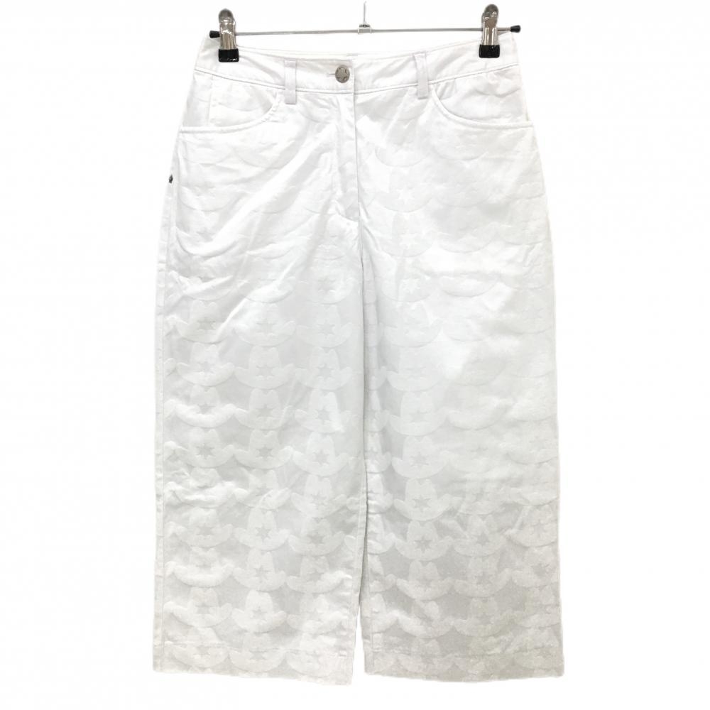 【美品】キャロウェイ 半端丈パンツ 白 ハット柄織生地 レディース M ゴルフウェア Callaway