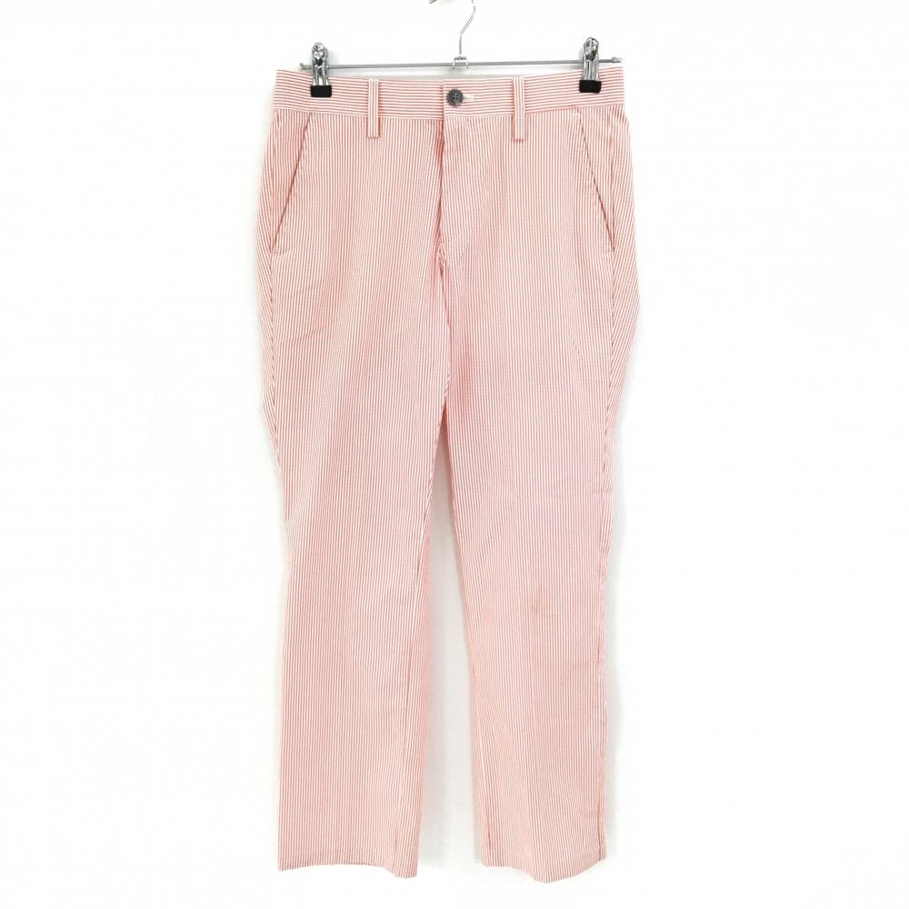 【美品】キャロウェイ パンツ レッド×白 ストライプ サッカー生地 バックロゴ レディース S ゴルフウェア Callaway