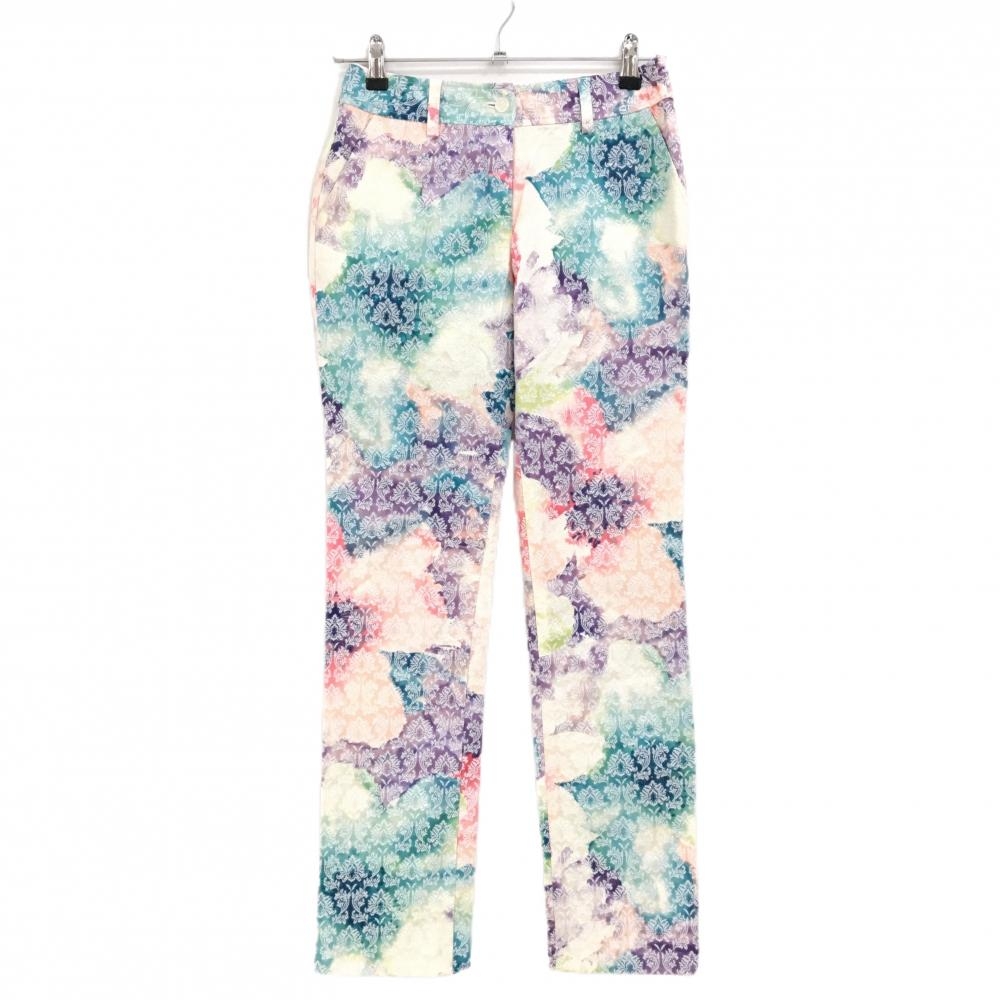 【超美品】キャロウェイ パンツ マルチカラー×白 総柄 タイダイ風 バックロゴ レディース SS ゴルフウェア Callaway