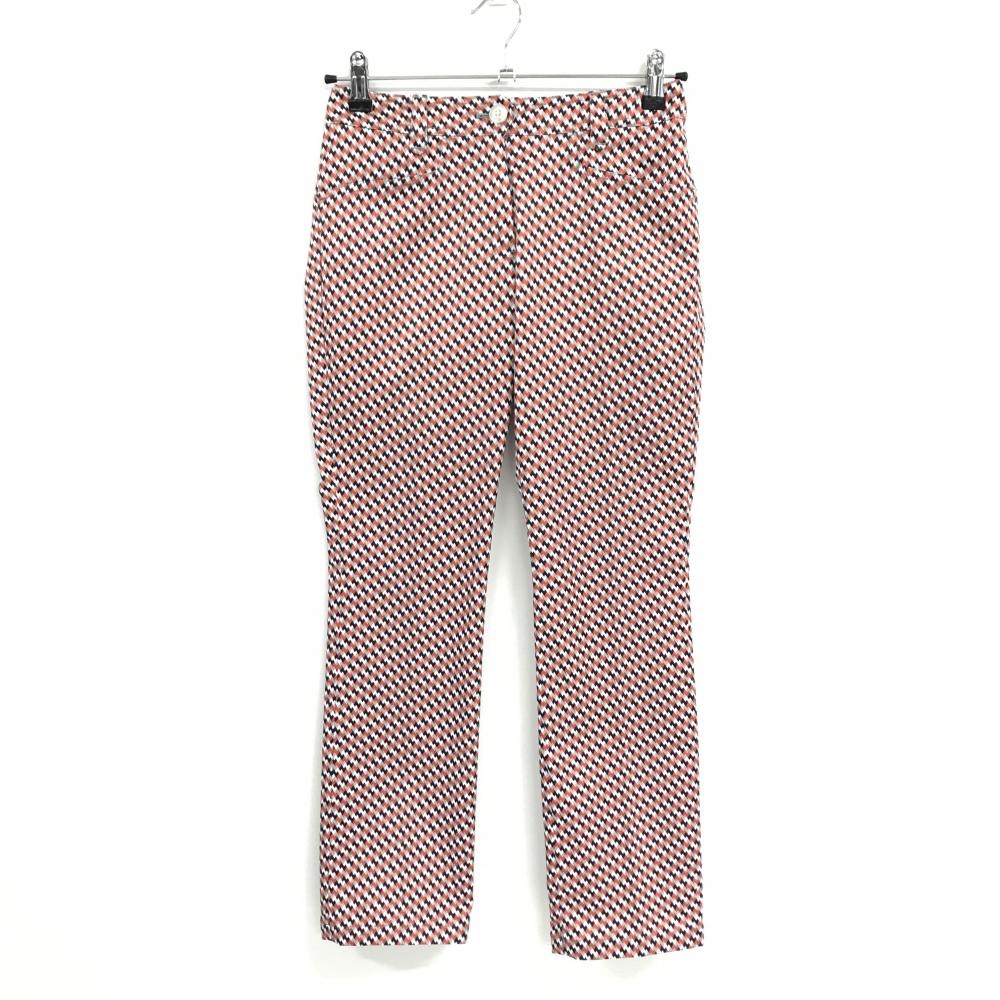 【美品】キャロウェイ パンツ オレンジ×ネイビー ジグザグ総柄 ストレッチ レディース SS ゴルフウェア Callaway