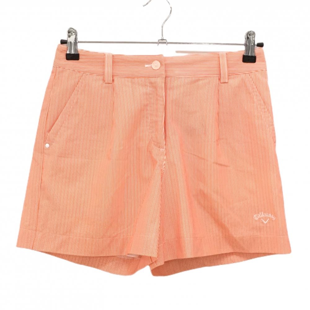 【超美品】キャロウェイ ショートパンツ オレンジ×白 細ストライプ メッシュ調生地 裏地付 レディース S ゴルフウェア Callaway
