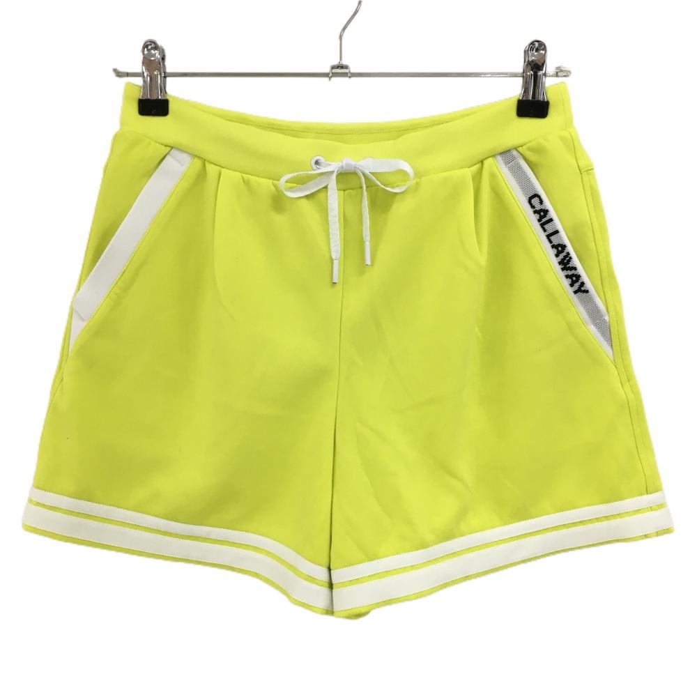 【超美品】キャロウェイ ショートパンツ イエロー×白 裾ライン ポケット口ロゴ ストレッチ  レディース S ゴルフウェア Callaway