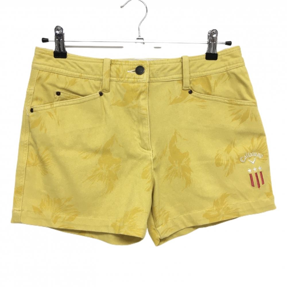 キャロウェイ ショートパンツ イエロー 総柄 ロゴ刺しゅう ストレッチ レディース L ゴルフウェア Callaway