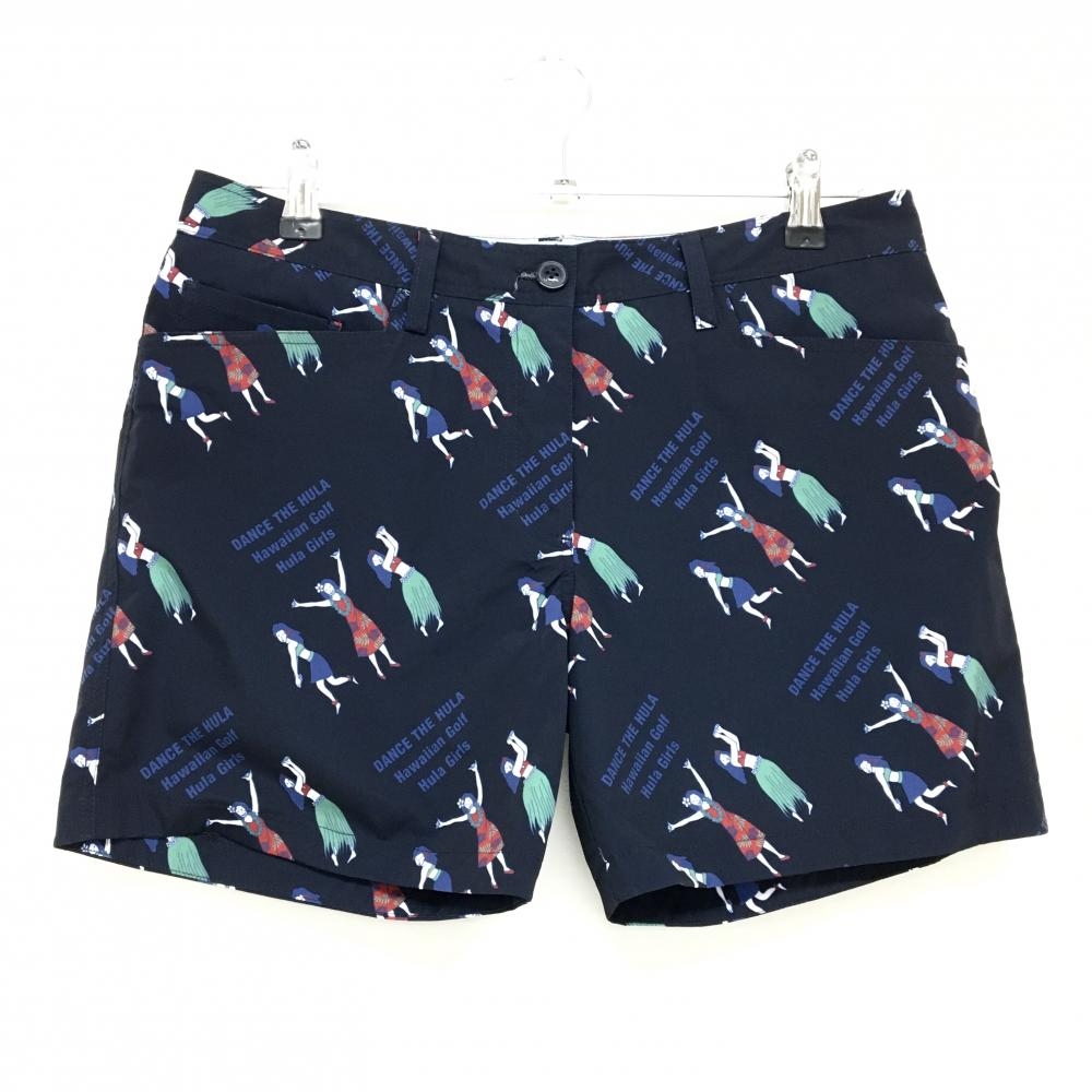 【超美品】キャロウェイ ショートパンツ ネイビー×グリーン フラダンス柄  レディース L ゴルフウェア Callaway