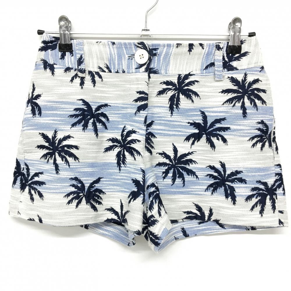 キャロウェイ ショートパンツ ライトグレー×ブルー 太ボーダー リーフ柄刺しゅう レディース S ゴルフウェア Callaway