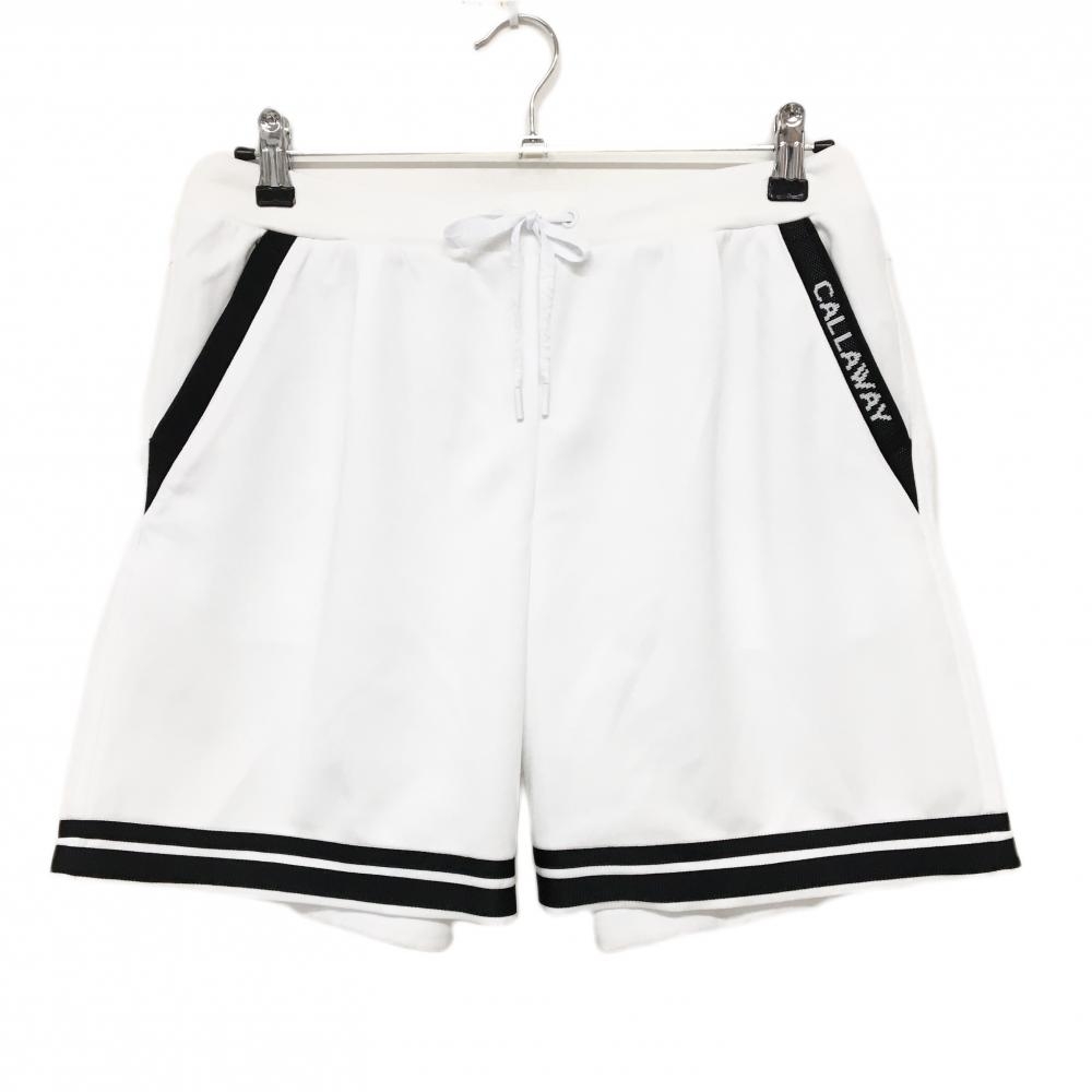 キャロウェイ ショートパンツ 白×黒 ロゴプリント 裾2ライン ウエスト紐  レディース LL ゴルフウェア Callaway