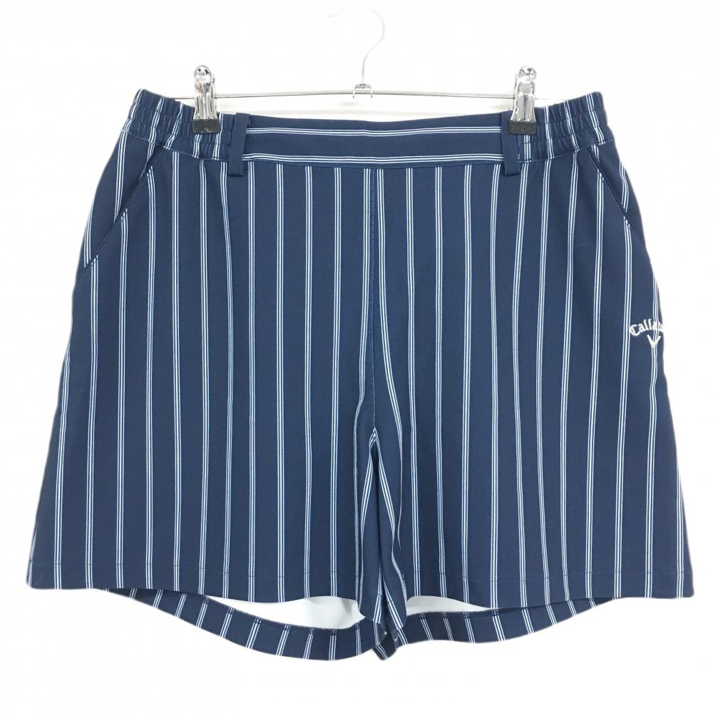 【美品】キャロウェイ ショートパンツ ネイビー×白 ストライプ ウエスト一部ゴム レディース LL ゴルフウェア 2025年モデル Callaway