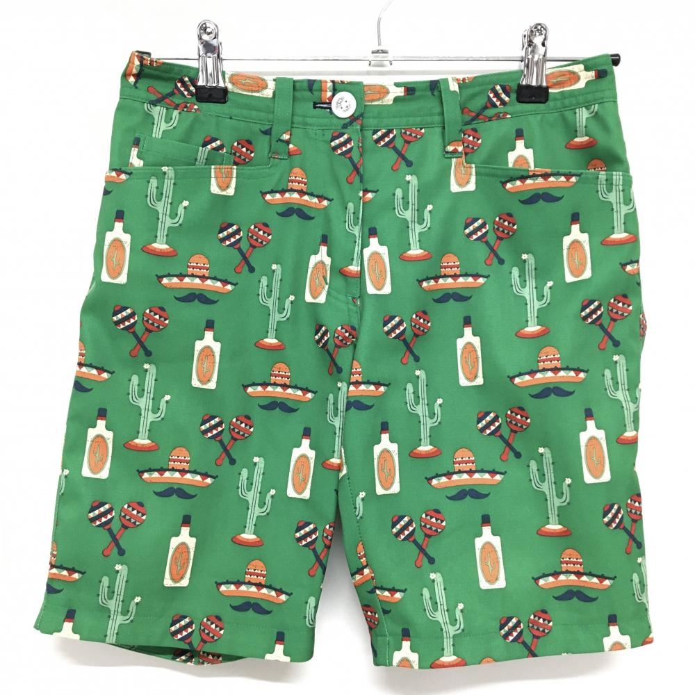 【超美品】キャロウェイ ショートパンツ グリーン×マルチカラー メキシカン総柄  レディース SS ゴルフウェア Callaway