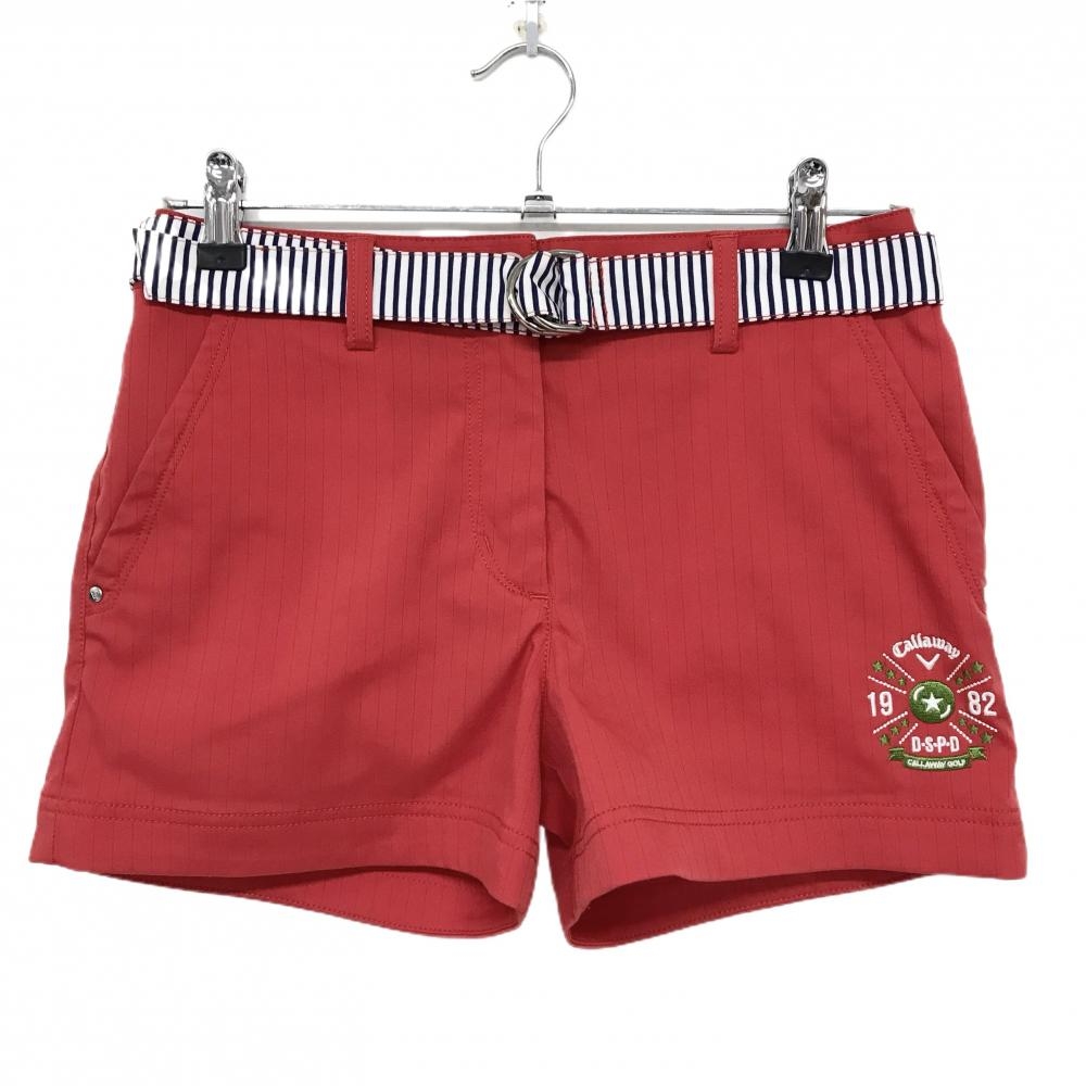キャロウェイ ショートパンツ レッド×白×ネイビー ストライプ ベルト付  レディース M ゴルフウェア Callaway