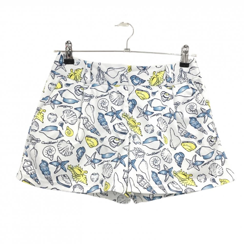 【美品】キャロウェイ ショートパンツ 白×ネイビー シェル柄 総柄  レディース S ゴルフウェア Callaway