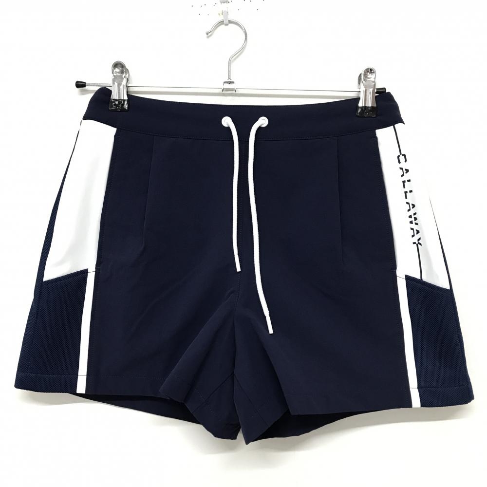 【超美品】キャロウェイ ショートパンツ ネイビー×白 後ろウエストゴム＆調節紐  レディース SS ゴルフウェア Callaway