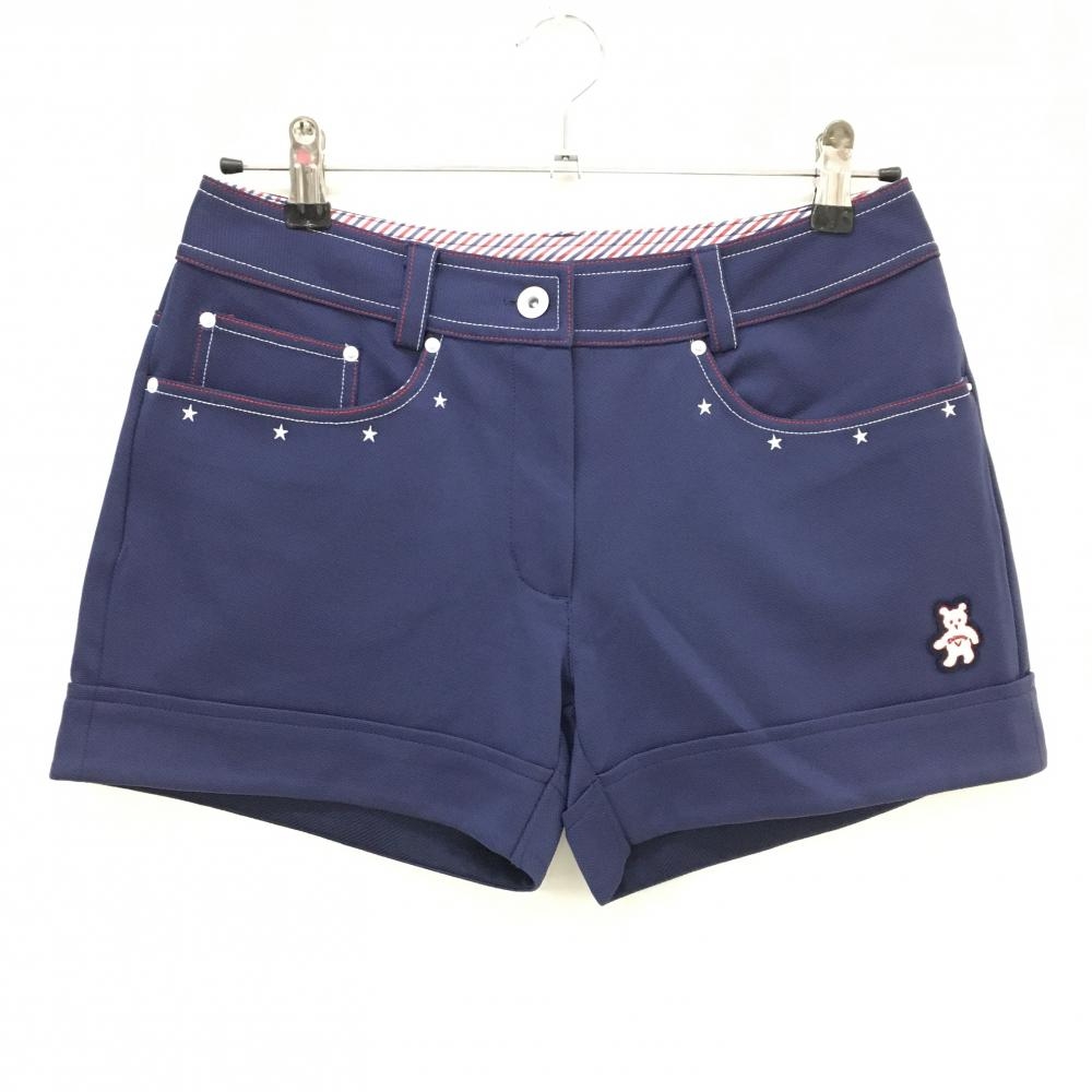 【超美品】キャロウェイ ショートパンツ ネイビー×白×レッド 星 ステッチ ベアワッペン レディース M ゴルフウェア Callaway