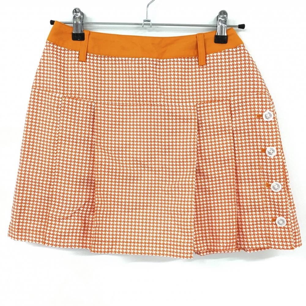【超美品】キャロウェイ スカート オレンジ×白 千鳥格子 サイドボタン レディース M ゴルフウェア Callaway