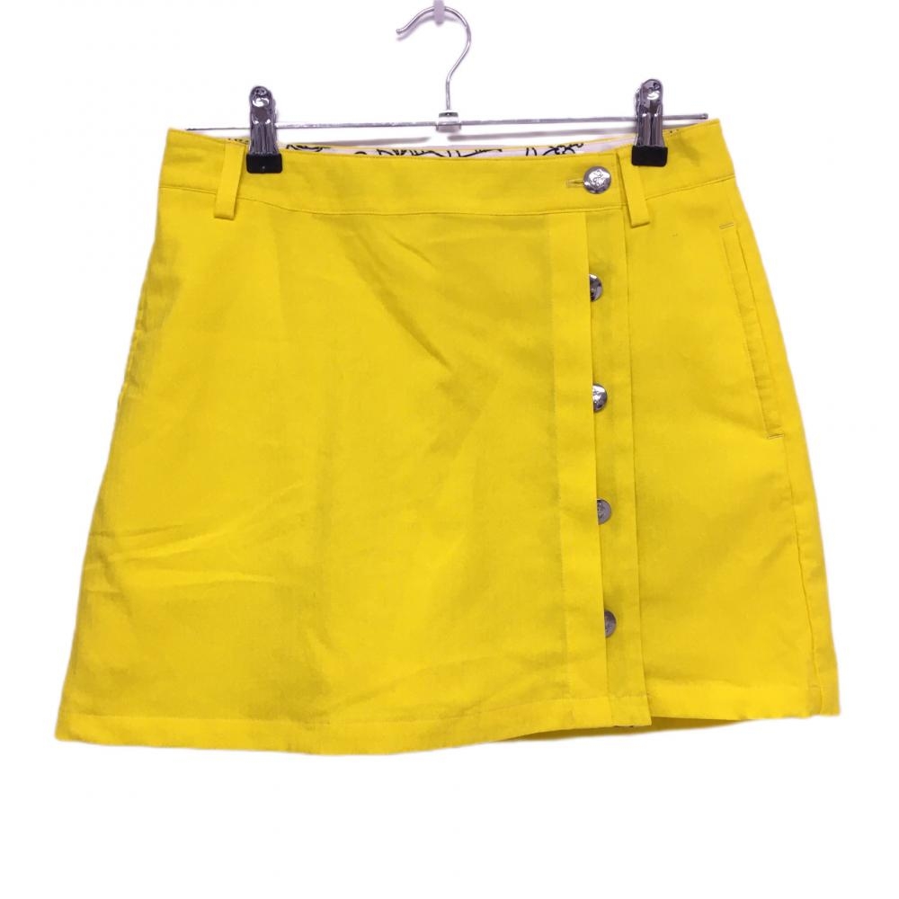 【超美品】キャロウェイ スカート イエロー×オレンジ ストライプ織生地 巻きスカート風  レディース M ゴルフウェア Callaway