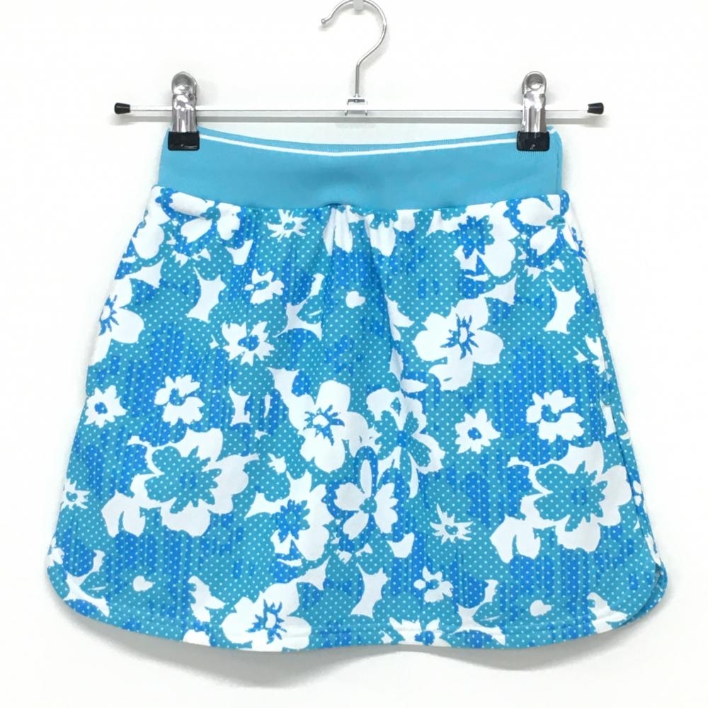 【美品】キャロウェイ スカート ライトブルー×白 花柄×ドット 総柄 ストレッチ レディース S ゴルフウェア Callaway