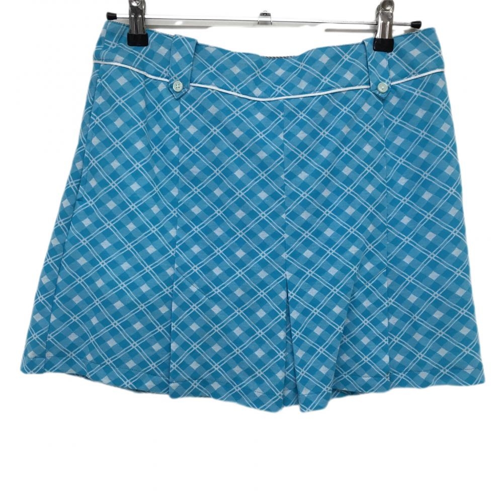 【美品】キャロウェイ ボックスプリーツスカート ライトブルー×白 斜め格子チェック柄  レディース L ゴルフウェア Callaway