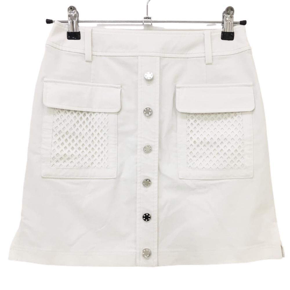 キャロウェイ スカート 白 フロントボタン ポケットメッシュ風  レディース S ゴルフウェア Callaway