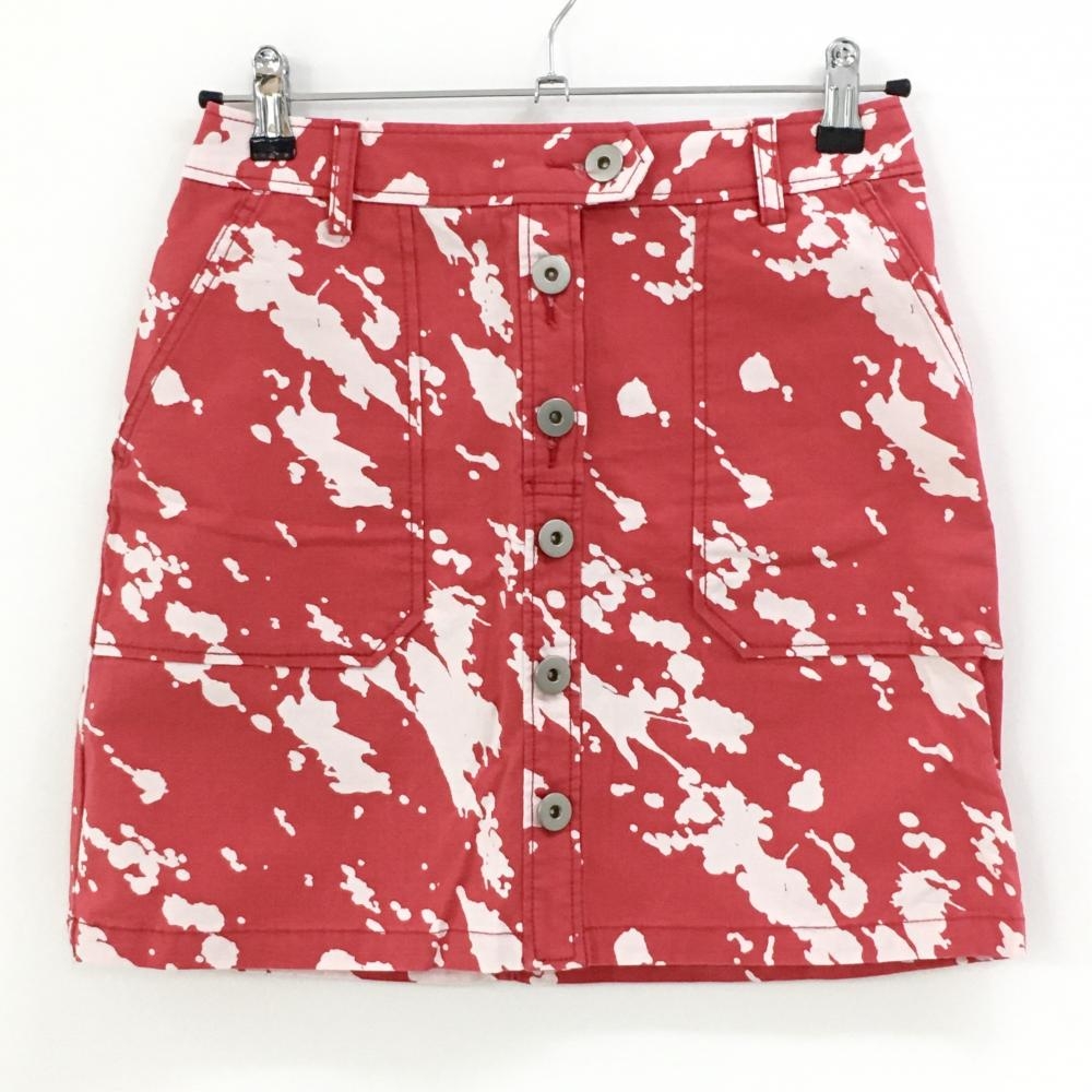 【超美品】キャロウェイ スカート レッド×白 ペイント柄 格子織生地 レディース S ゴルフウェア Callaway