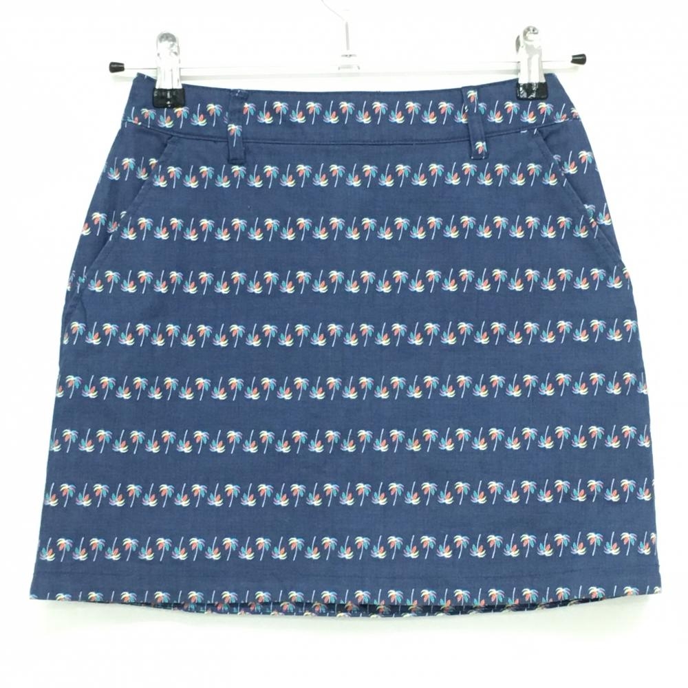 【超美品】キャロウェイ スカート 杢ネイビー×マルチカラー ヤシの木柄 バックロゴ レディース SS ゴルフウェア Callaway